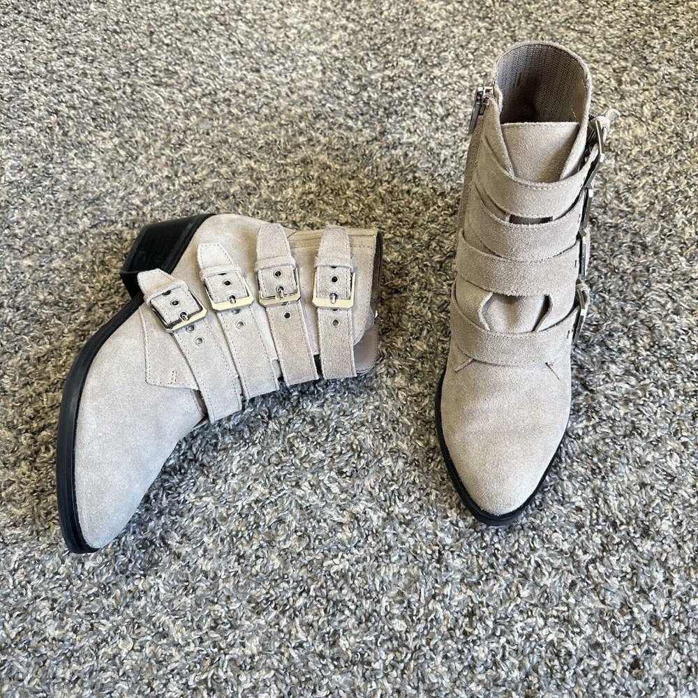 Dolce Vita Tae Taupe Suede Leather Side Zip Block Heel Ankle Boots Size 6 M